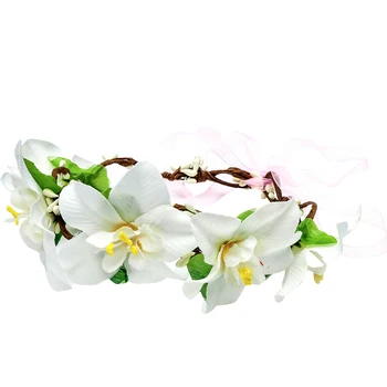

Fashion Lily Flower Headband Hair Wreath Bridal Floral Crown Headdress Bohemian Garland for Wedding Festival(Beige)