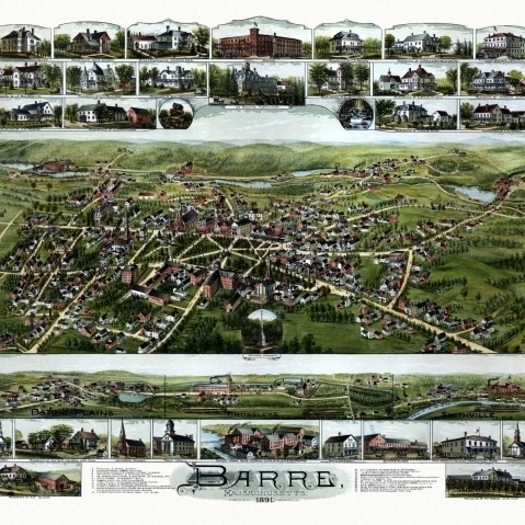 Античная Карта Barre Массачусетс 1891 Worcester County плакат печать (36x54) | Дом и сад