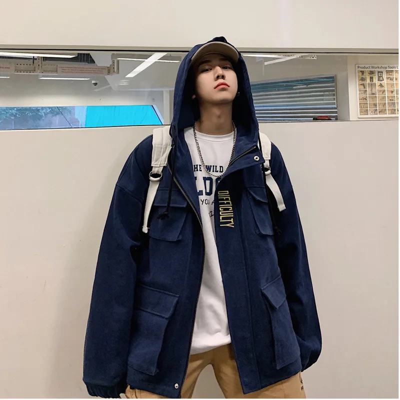 Spring New Hooded Jacket Men Fashion Solid Color Casual Tooling Wind Jacket Man Streetwear Hip Hop Loose Bomber Jacket Male Spring New Hooded Jacket Men Fashion Solid Color Casual Tooling Wind Jacket Man Streetwear Hip Hop Loose Bomber Jacket Male