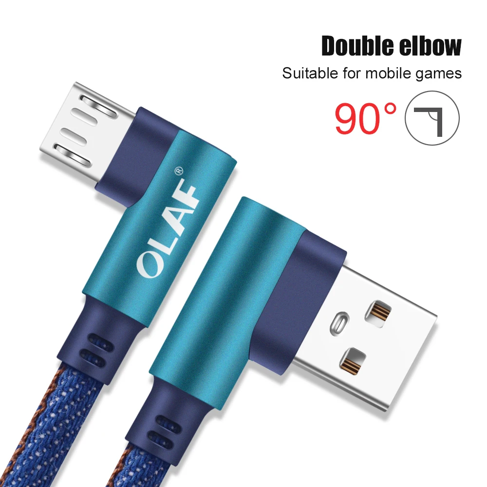 Олаф 2 м Micro USB кабель 2A быстрое зарядное устройство 0,25 м 1 м USB шнур 90 градусов нейлоновый плетеный кабель для передачи данных для samsung xiaomi android phone
