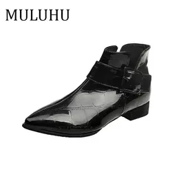 MULUHU/Весенняя женская кожаная обувь; модная повседневная обувь на квадратном каблуке; Ботинки martin с боковой подошвой; пикантные модельные