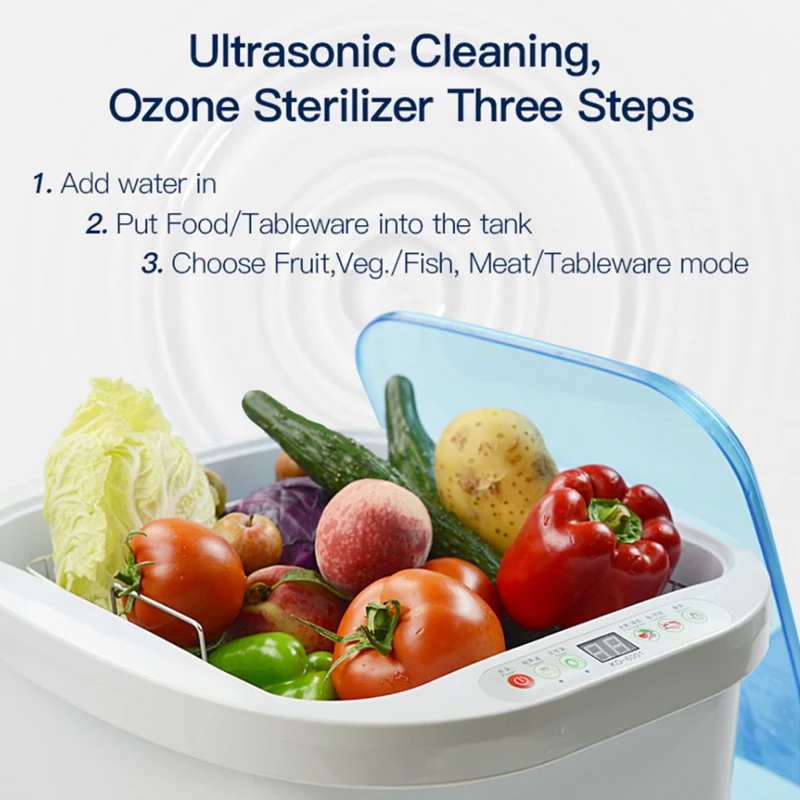 

12.8L Home Fruit Vegetable Ultrasonic Cleaner Ozone Sterilizer KD-6002 for Meat Fish Dinner Dishes Ultrasonic Cleaning Baths