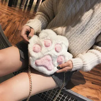 

Women's fashion Messenger bag casual cute cat claw plush zipper shoulder bag handbag