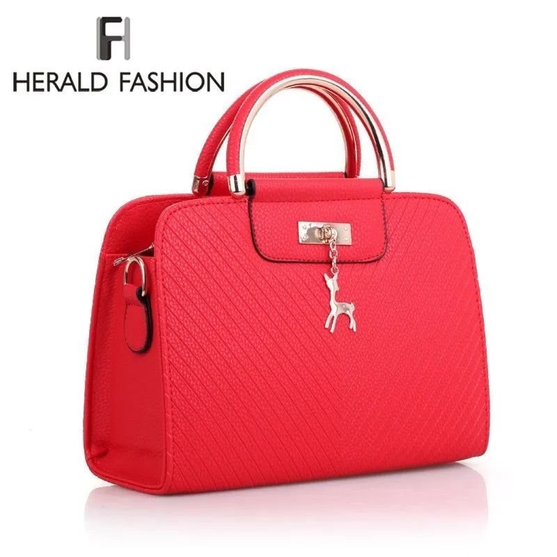 

Herald Fashion Women Leather Handbag Large Capacity Simple Female Shoulder Bags Casual Ladies' Top-handle Tote Bag Deer Decor