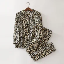 Зимняя одежда для сна с длинным рукавом из хлопка и шерсти, домашний костюм, пижама с принтом, домашняя одежда для женщин, пижама с леопардовым принтом, 2 предмета