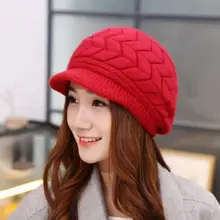 Solid Color Women Ladies Winter Warm Double-deck Hat Headwear Knitted Crochet Hat Female Newsboy Cap New Fashion ~ Solid Color Women Ladies Winter Warm Double-deck Hat Headwear Knitted Crochet Hat Female Newsboy Cap New Fashion ~