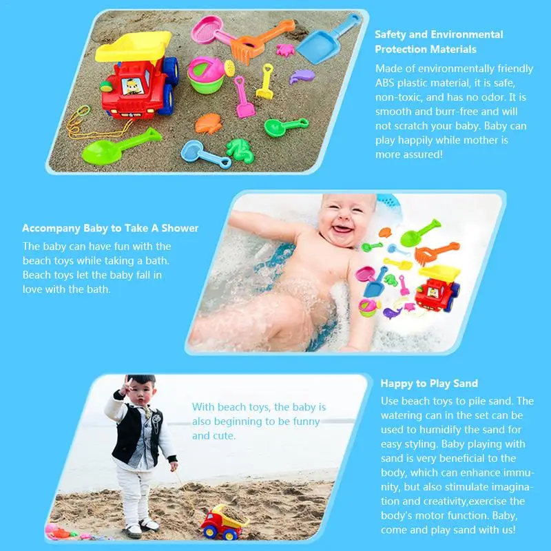 remarkable  14PCS Beach Toy Set ABS Environmental Plastic Model Hourglass Sand Dredging Shovel Bucket Tool Sand