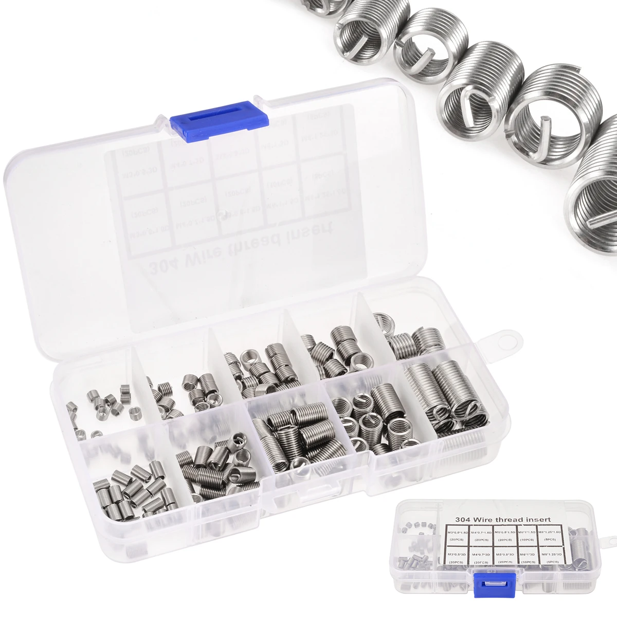 

150PCs/Set Stainless Steel 304 M3 M4 M5 M6 M8 Thread Repair Insert Kit With Box Helical Screw Threaded insert Assortment Kit New