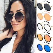 Ретро Круглые Солнцезащитные очки для женщин Роскошные брендовые дизайнерские зеркальные солнцезащитные очки градиентные винтажные женские очки аксессуары