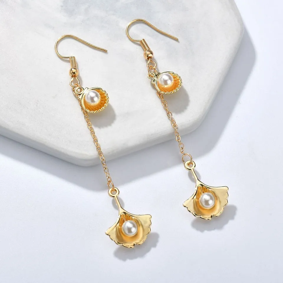 

New Trendy Drop Earrings For Women Double Shell With Pearl Earrings Cute Romantic Earrings Handmade Earring Wedding Jewelry