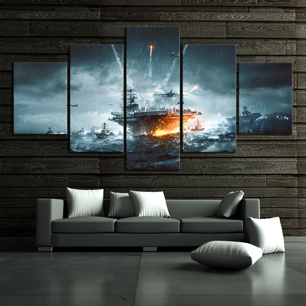 

5 Piece Games Art Print Battlefield 4 Poster Paintings Warship Battleship Pictures Canvas Art Wall Paintings for Home Decor