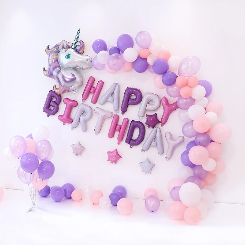 

110Pcs/Set Unicorn Party Balloons Birthday Decorations Kids Adult 39inch Pink Purple Baby Shower Party Supplies Photo Backdrops