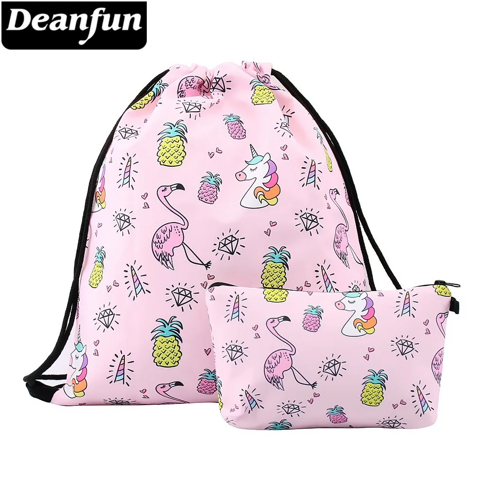 cheap Deanfun Unicorn Flamingo Drawstring Backpack Gym Bag Travel School Backpacks Waterproof Women Bag Dropshipping