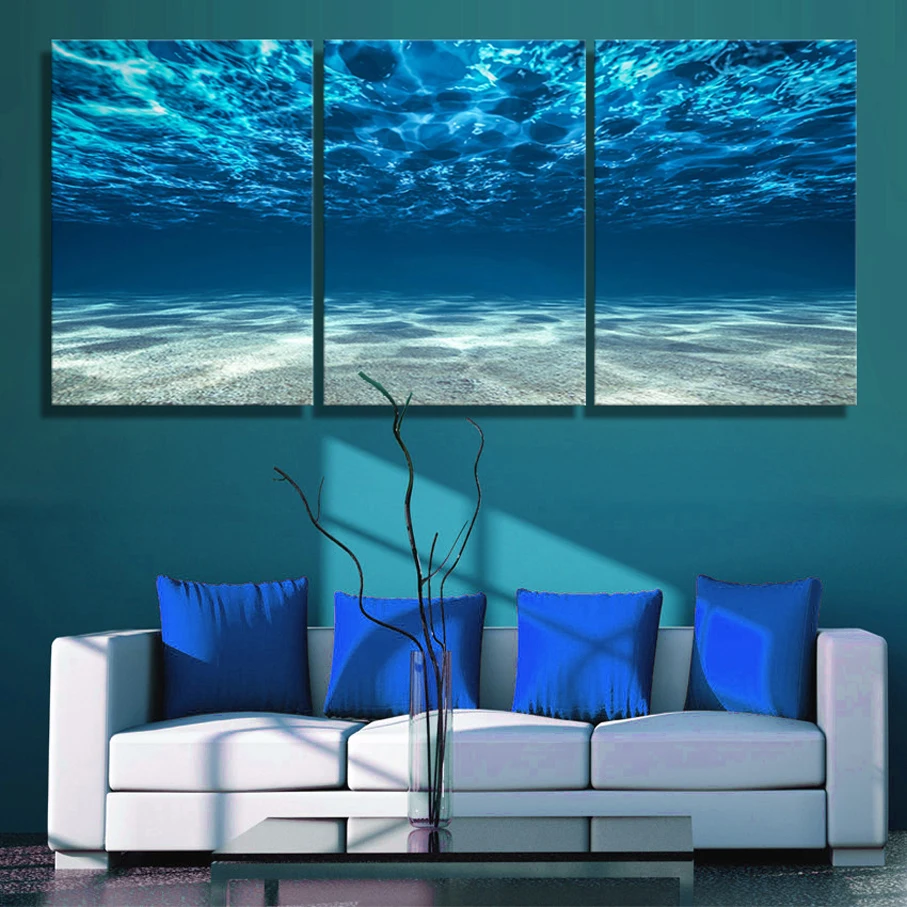 3 Панели холст Paiting печать синий океан Настенная картина вид на море нижняя