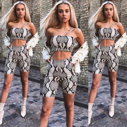 

Fashion Women Sexy Suit Snakeskin Skinny Tube Top Outfit Jumpsuit Playsuit Short Pant