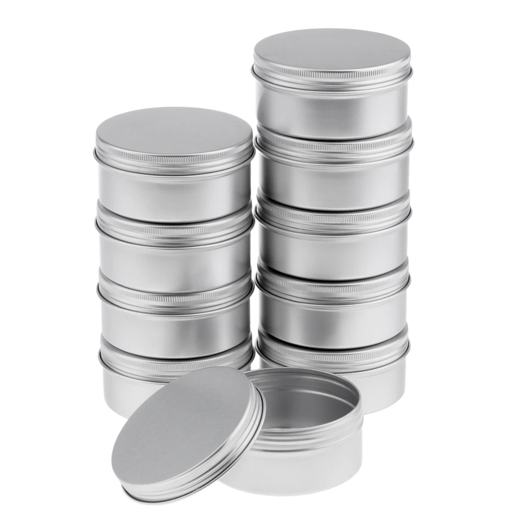 

10Pcs/Lot Portable Empty Aluminum Tins Cans with Screw Lids Cosmetics Sample Packing Container Jar Top Round 150g