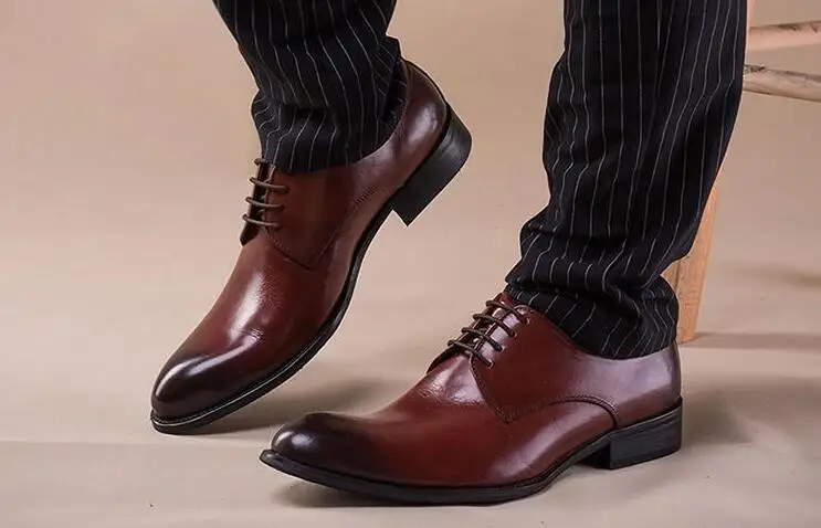 

Man Wedding Dress Fashion Suits Oxfords Lace up Male Autumn Genuine Leather Tuxedo Design Dressed Party Shoes Hombre