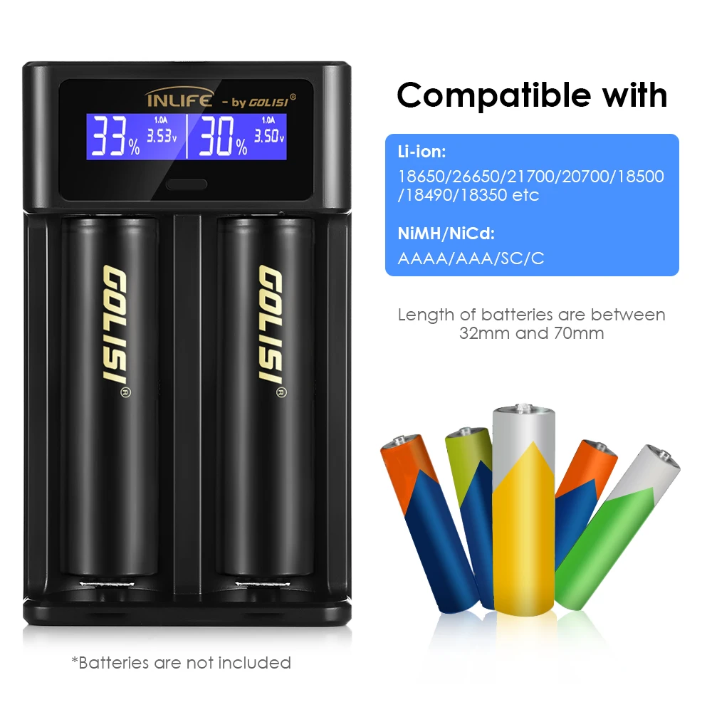 Inlife I2 Smart Battery Charger Screen Rechargeable Lithium-Ion / NiMH NiCd Portable LCD Display Lighting | Освещение