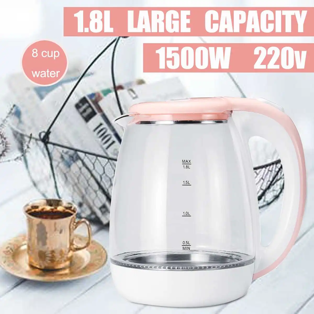 

1.8L 304 Stainless Steel Large Capacity AutomaticPower Off Electric Kettles Household Kitchen Appliances Water Heating Boiler