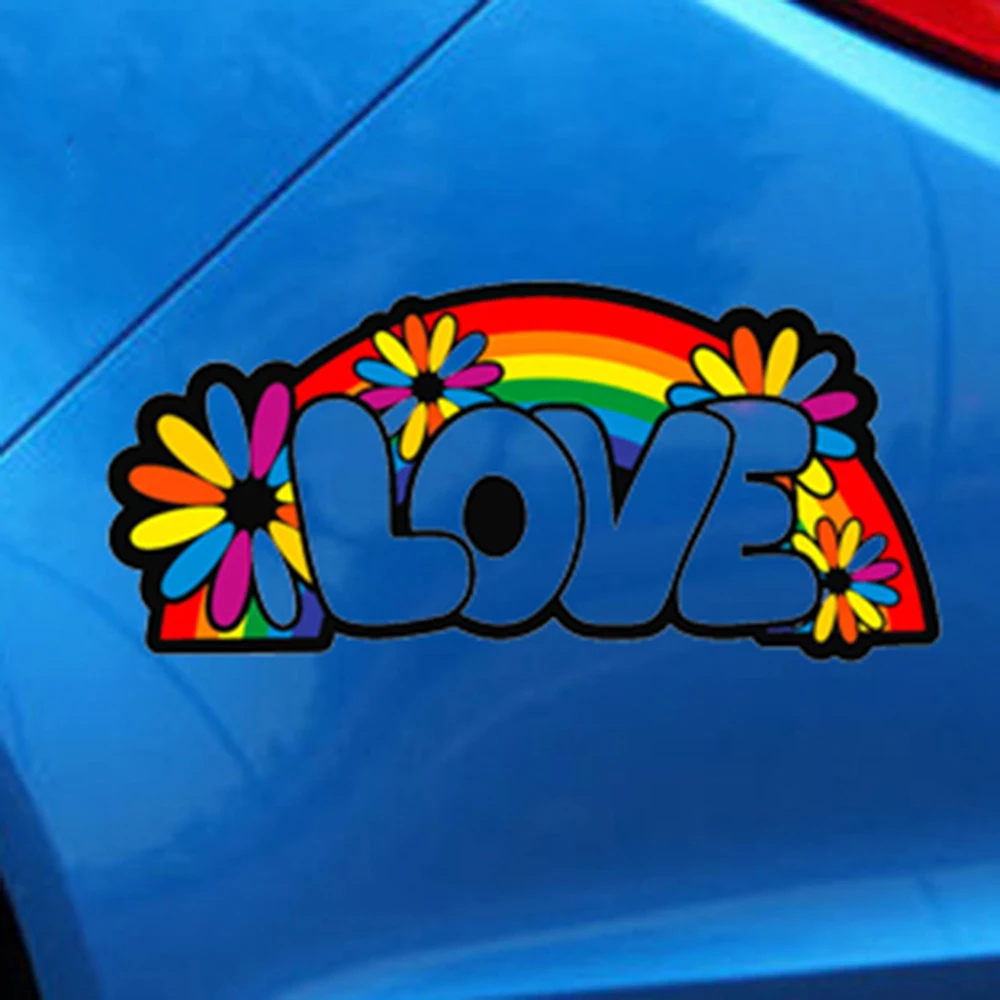 Love Rainbow Hippie Hippie Flower Girl Vinyl Sticker Car Bumper Decal Decorate Personalized Accessories For - Image 3