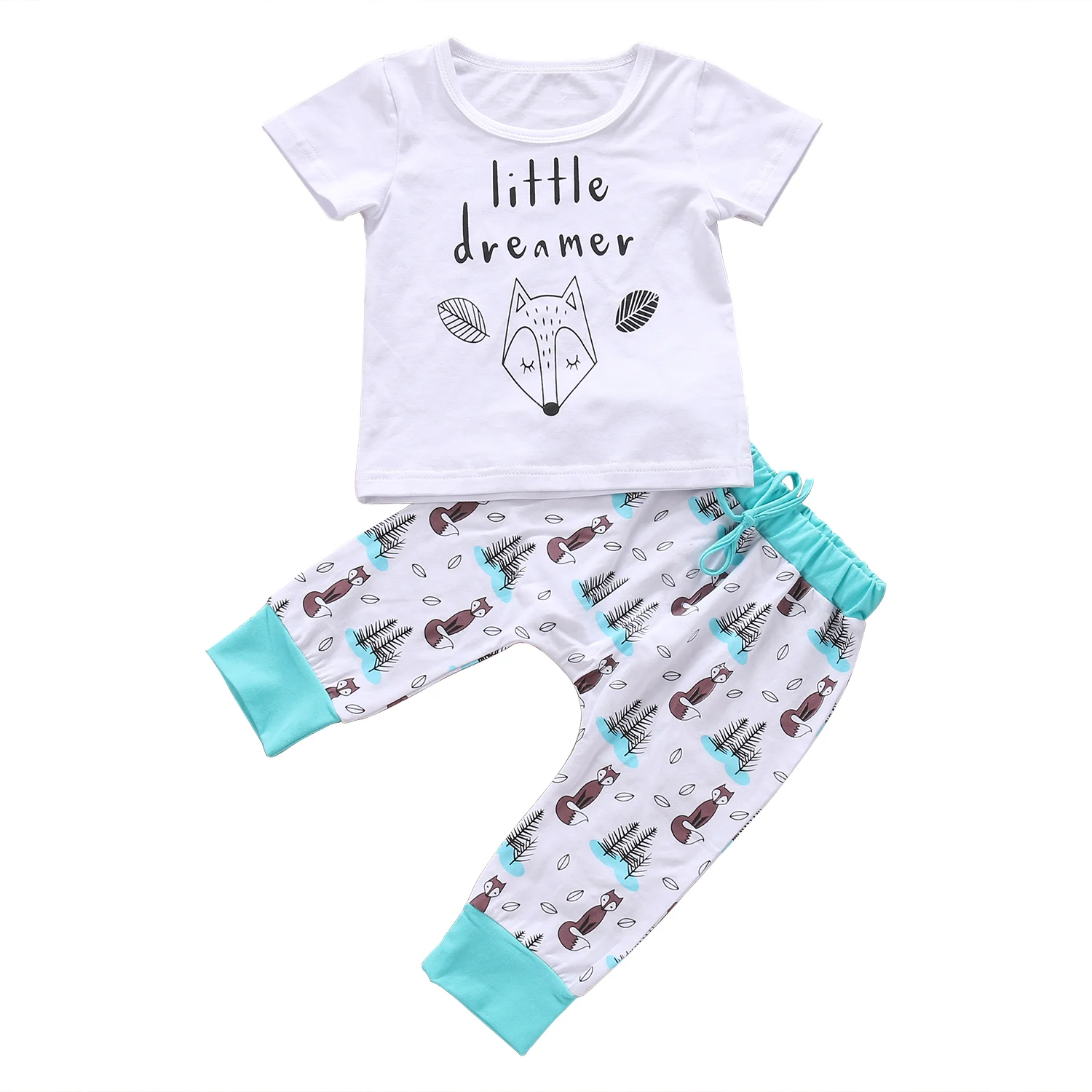 

Pudcoco Baby Summer Clothes T shirt Top Jogger Pants 2-pcs Little Dreamer Letter Print