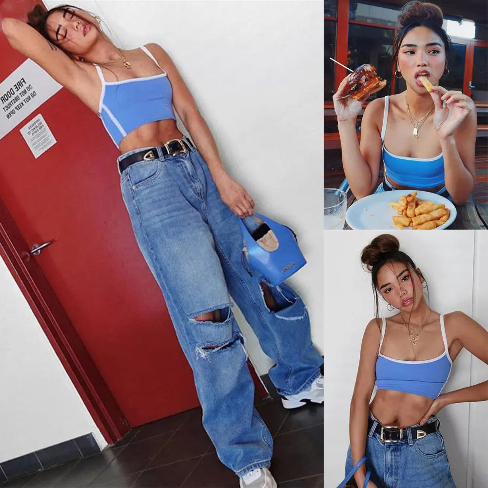 

2019 Fashion Women Summer Sexy Crop Top Sleeveless Bustier Bralette Corset Party Blue Club Tank Tops