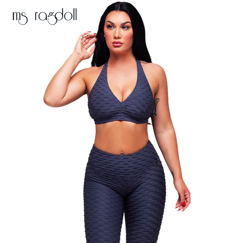 

Women Two Piece Outfits Clothes Fitness Body Building Suit Yoga Set Workout Tank Top Sexy High Waist Leggings Solid Sportswear