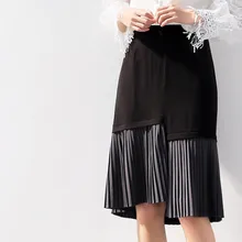 Новинка года, ограниченное количество, женские юбки Lanon, Женская плиссированная юбка в стиле пэчворк, асимметричная юбка до колена, с завышенной талией, весенняя, консервативный стиль