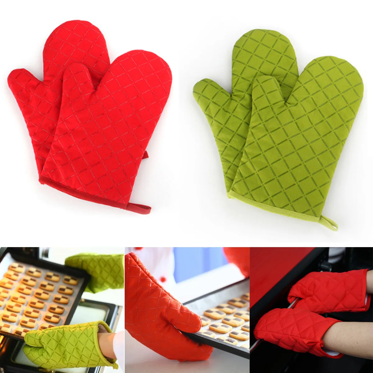 

Cotton Oven Glove One Pair Heatproof Mitten Kitchen Cooking Microwave Oven Mitt Thickening for Kitchen Insulated Non-slip Glove