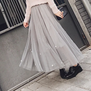 

New Party Skirt Fashion Woman Brand New One Size Beading Mesh Skirts New 2019 Summer