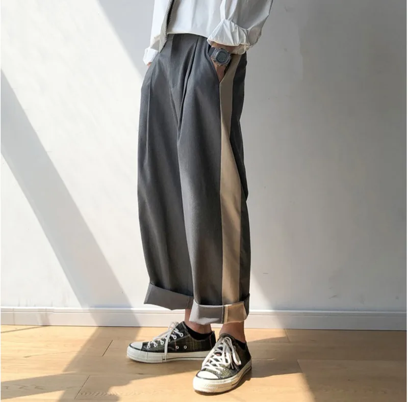 

Men's Trousers19 Spring New Youth Popular Loose Nine Pants Hong Kong Wind Stripes Straight Trousers Youth Casual Men's Clothing