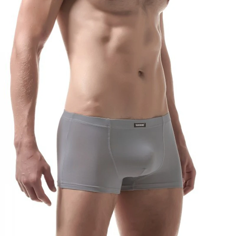 

Ultra Thin Underwear Boxers Sexy Men's Ice Silk Smooth Pouch Boxer Shorts Trunks Solid Low-rise Underwear Black Underpants New
