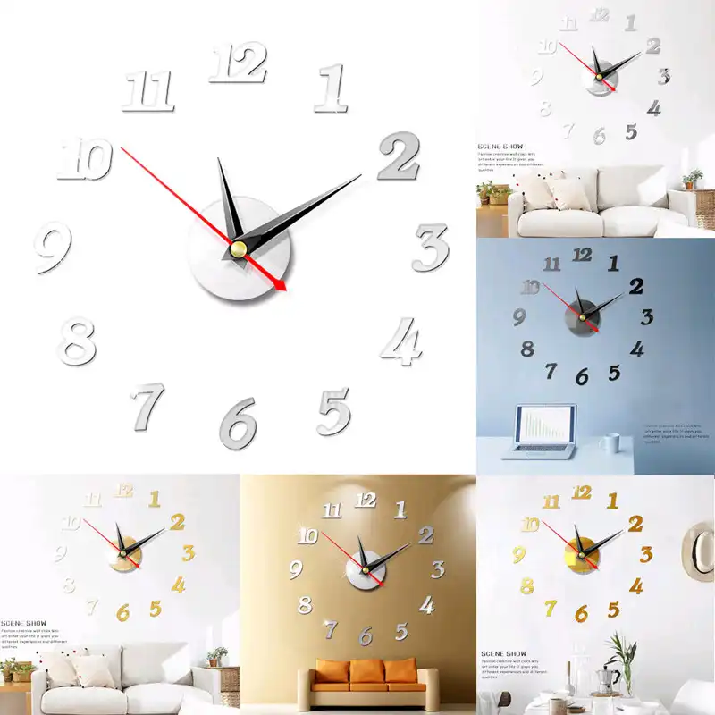 Roman Number Plastic Mirror Wall Clock Home Decal Decor Vinyl Art Stickers