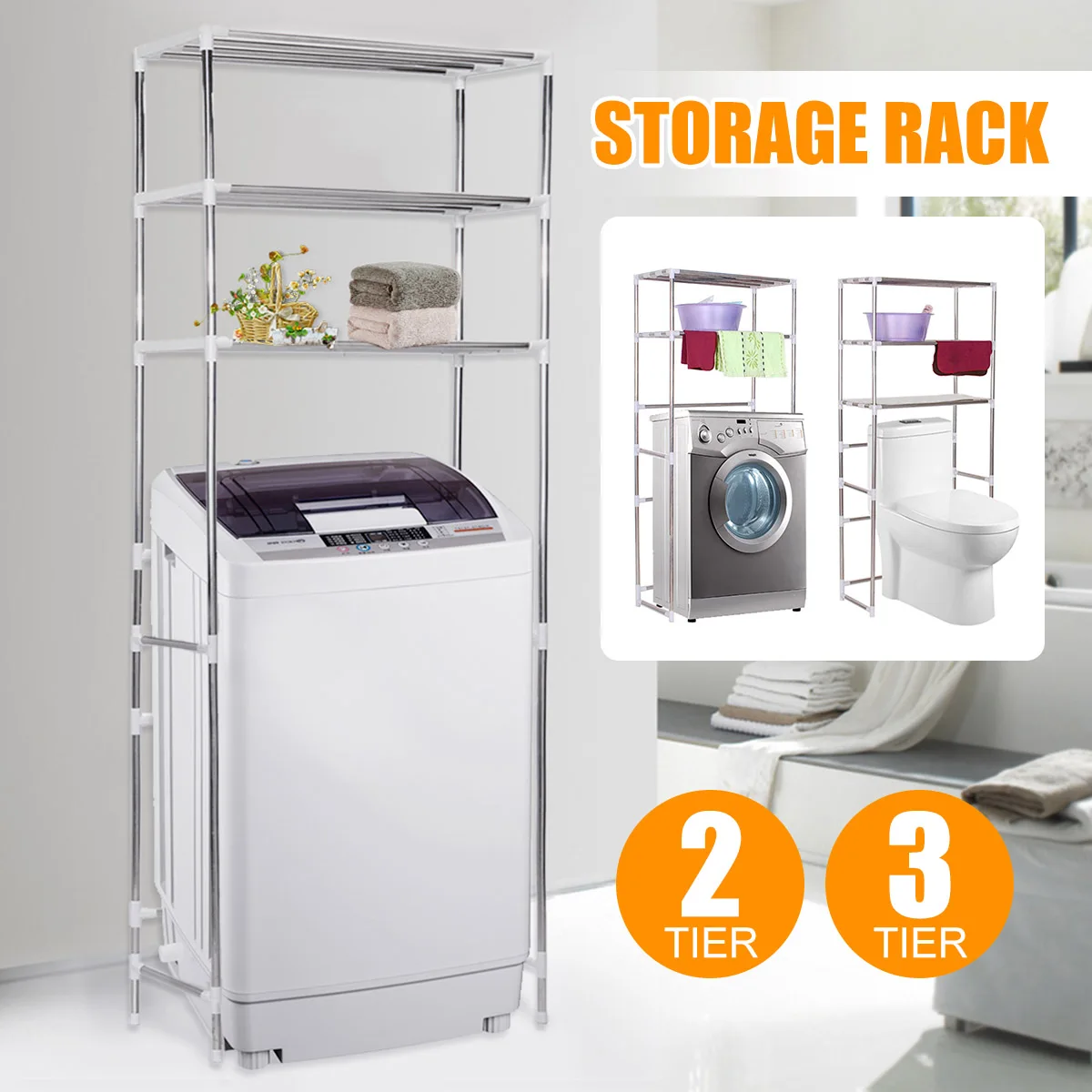 

2/3-Tier Iron Toilet Towel Storage Rack Holder Over Bathroom Organizer Shelf Storage Rack Space Saver Shelf Organizer Holder