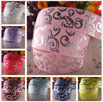 

New arrival 7/8" (22mm) 5 yards glitter silver foil flowers printed grosgrain ribbons DIY handmade materials SD1127