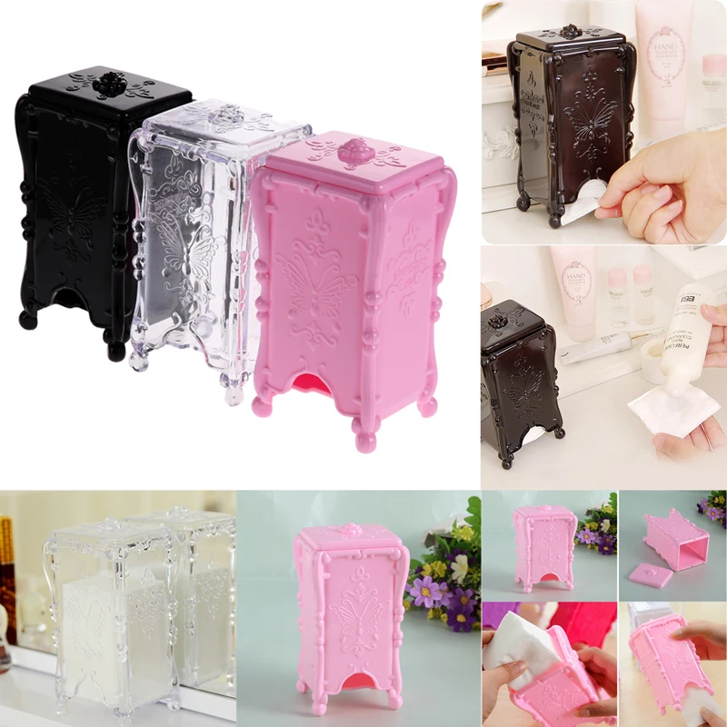

2017 New 1 PC Acrylic Storage Box Holder Makeup Cotton Pad Makeup Cosmetic Case Organizer Tool 3 Colors 8 x 7 x 15 cm
