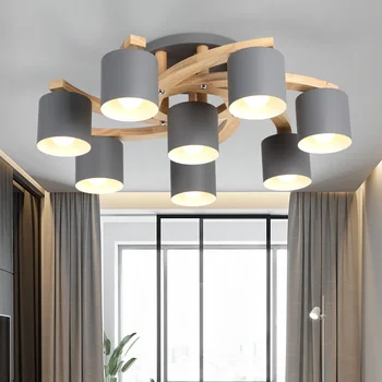 

Modern Wood E27 Ceiling Lamp Art Iron Ceiling Light Lighting Bedroom Living Room LED Kitchen Dining Bar Luminaire Fixtures Avize