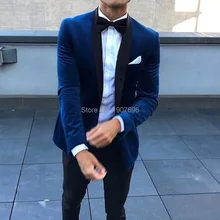 Navy Blue Velvet Wedding Tuxedos for Groom Mens Suits 2019 Two Piece Black Shawl Lapel Slim Fit Jacket Pants Custom Made Blazer