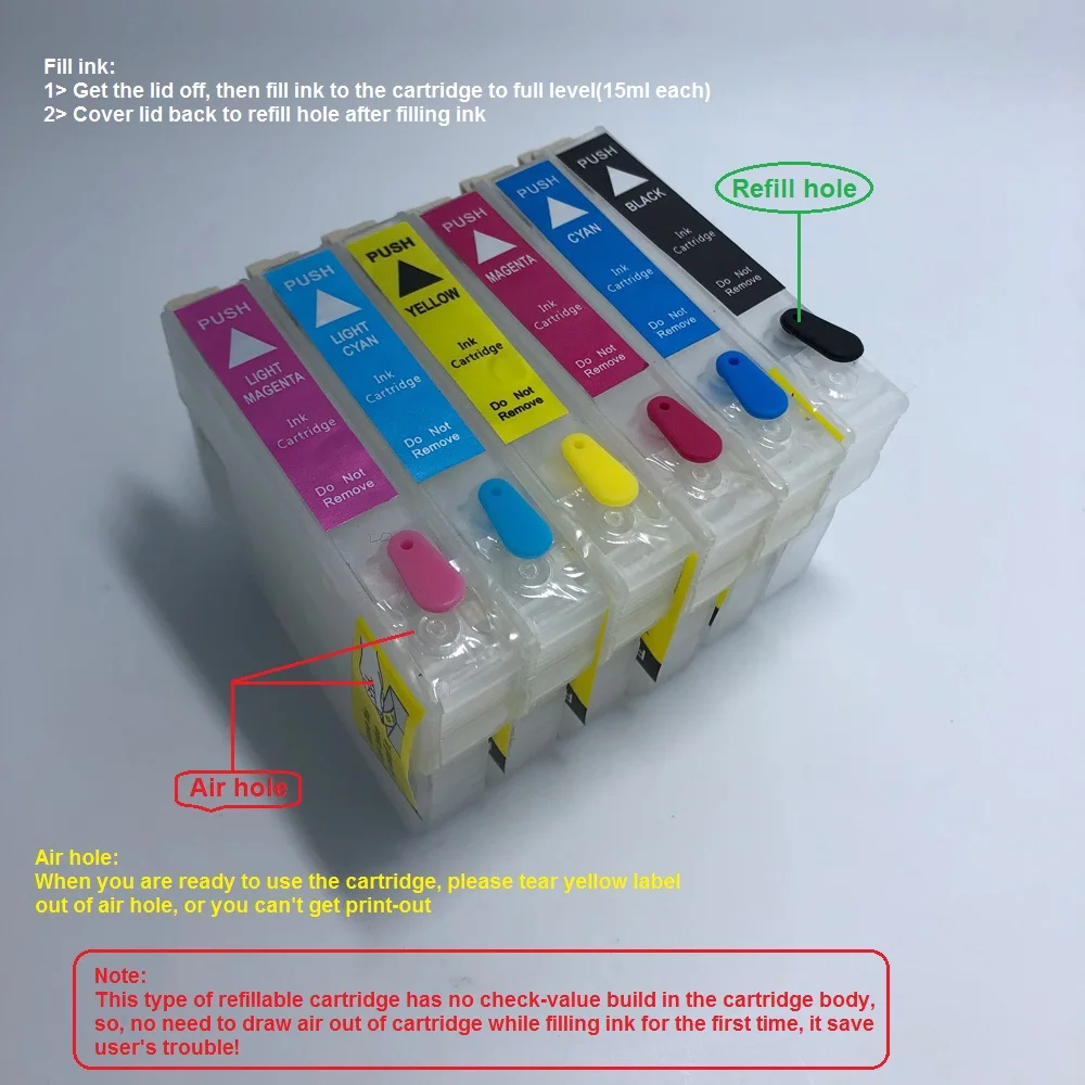 82 82N T0821N -T0826N Refillable Ink Cartridge with ARC for Epson Stylus R270 R390 RX590 TX700W TX800W TX720 TX700 TX800 RX610 набор перезаправляемых картриджей с чернилами ink mate для epson stylus photo r270 r290 rx610 rx615 r390 rx590 r295 rx690 1410