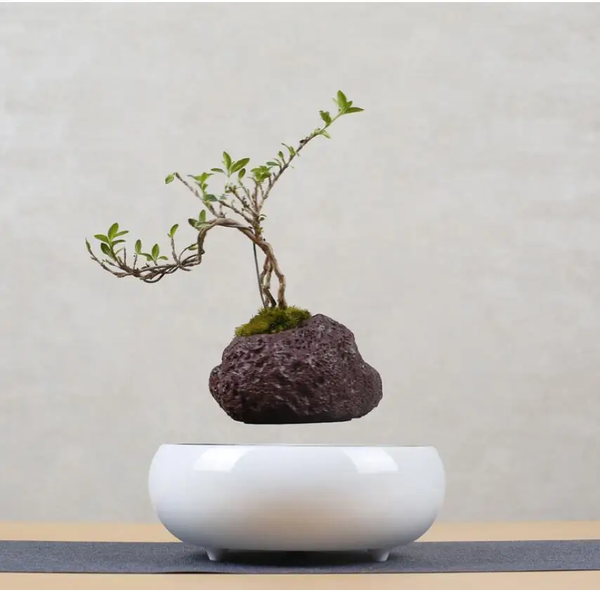 

Hot sale ABS Magnetic Suspended Plant Pot Grain Round LED Levitating Indoor Air Floating Pot for Home Office Decoration No Plant