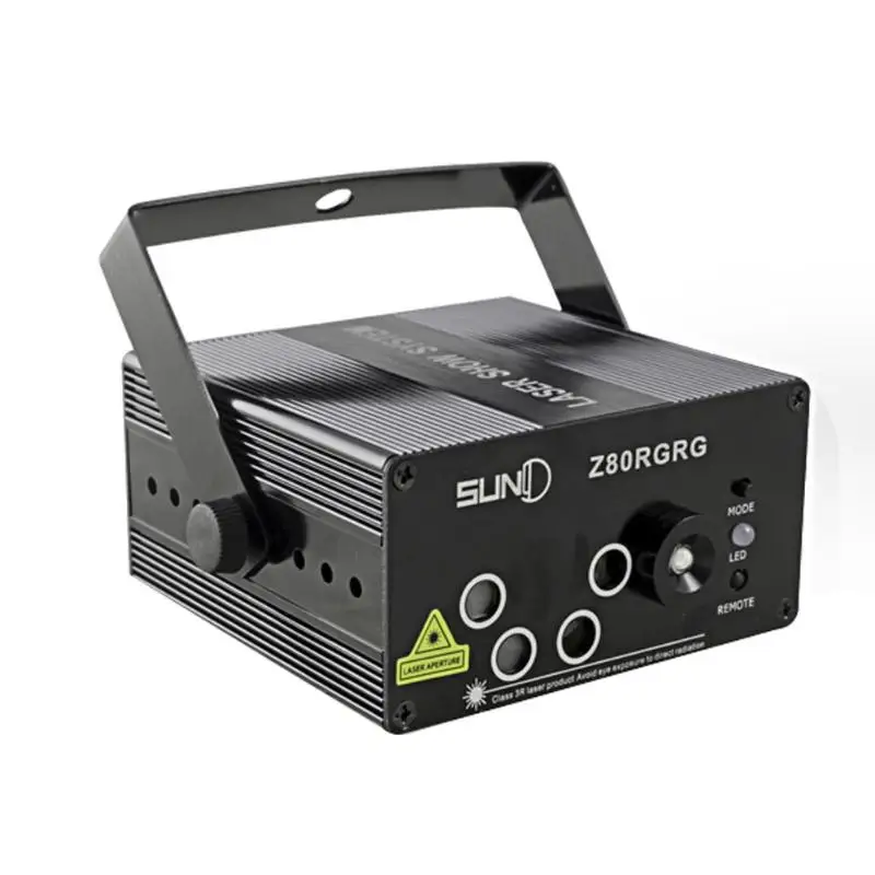 

Mini Portable Waterproof Stage Light Z80RGRG 5 Holes 80 Patterns RG Laser Project Sound Activated Light Stage Lighting