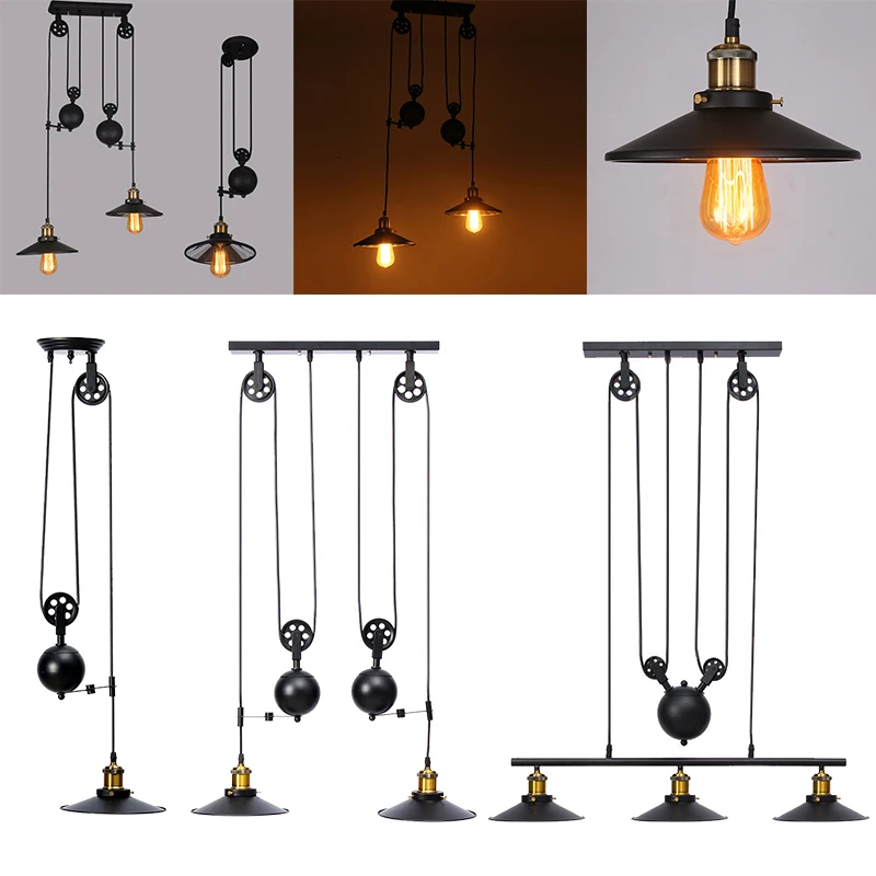 

Industrial Vintage Hanging Pulley Pendant Light Holder Lamp Fixture fit for E27 Bulb AC100-240V