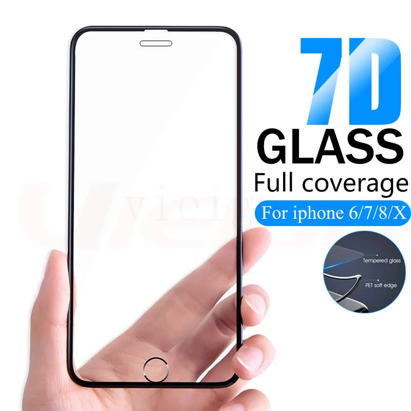 

Protective Glass on the For iPhone 6 6S 7 8 Tempered Screen Protector 7D Curved Edge For iPhone 8 7 6 Plus X XR XS Glass Film