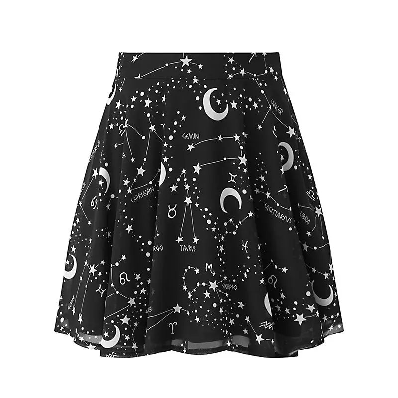 

Women Mini Skirts Casual Punk Hip Hop Black Gothic Aline Summer New 2019 Star Mesh Print Embroidery Female Fashion Short Skirts