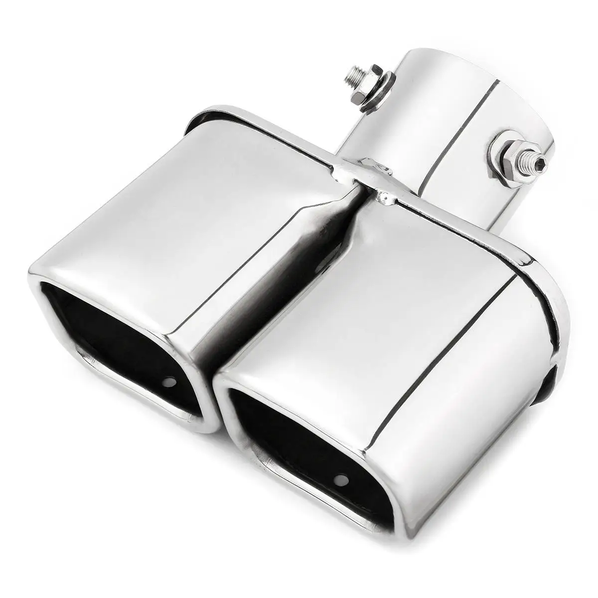 

Car Auto Silver Stainless Steel Chrome Double Outlet Exhaust Tail Pipe Throat Liner Universal 63Mm Inlet