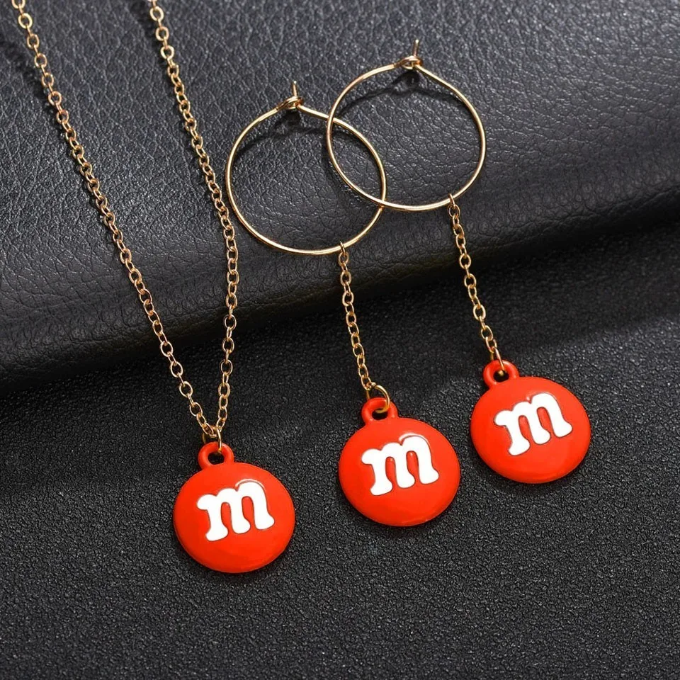 

Individuality Cute M Bean Dangle Women Necklace Earring Sets Interesting Great Fashion Party Jewelry Sets For Women Girls