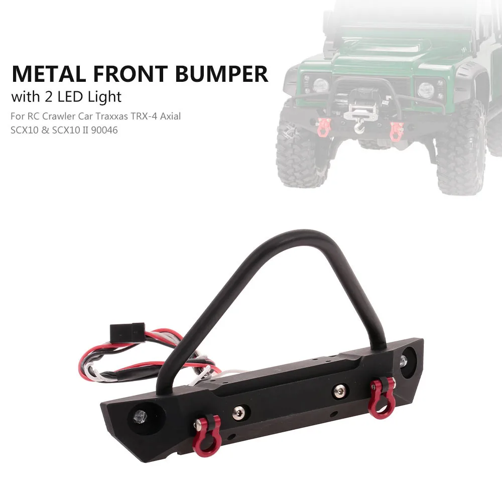 Zitainn Front Bumper Metal with 2 LED Light for RC Crawler Car Traxxas TRX-4 Axial SCX10 & SCX10 II 90046