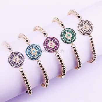 

6Pcs Fashion Braided Macrame Bracelet Jewelry Pave CZ Round Eye Connector with 4mm copper Beads Bracelets for Women Men Gifts