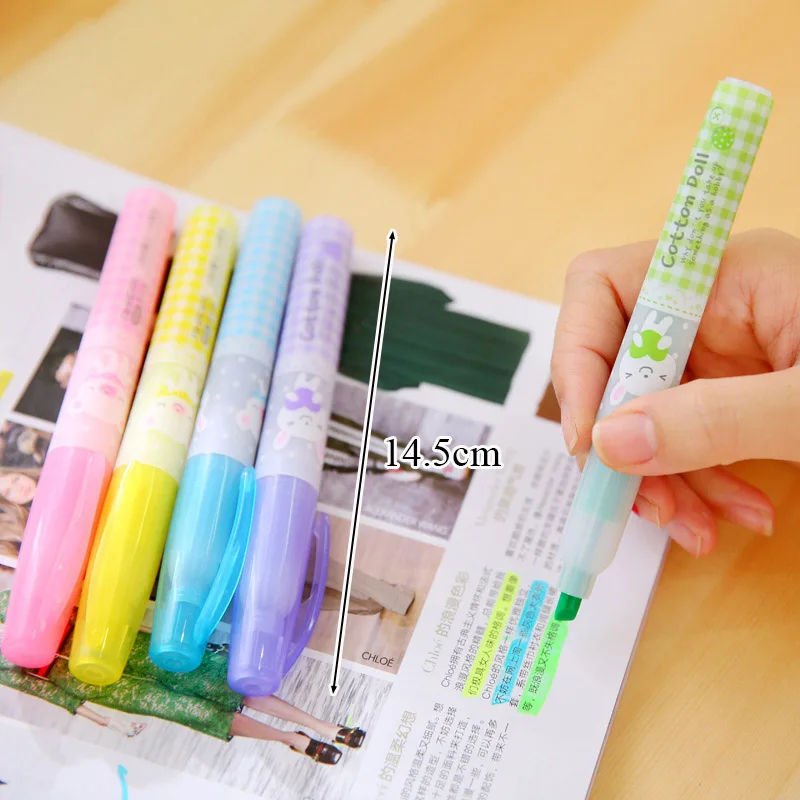 

Cute Plastic Highlighters Kawaii Cartoon Doll Marker Pens For Kids Painting Drawing Creative Items Stationery School Supplies