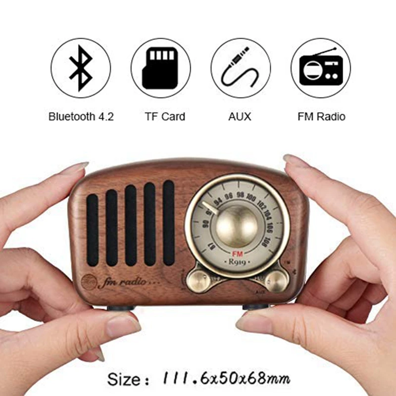 Vintage Radio Retro Bluetooth Speaker - Walnut Wooden Fm Radio, Strong Bass Enhancement, Loud Volume, Bluetooth 4.2 Aux Tf Car